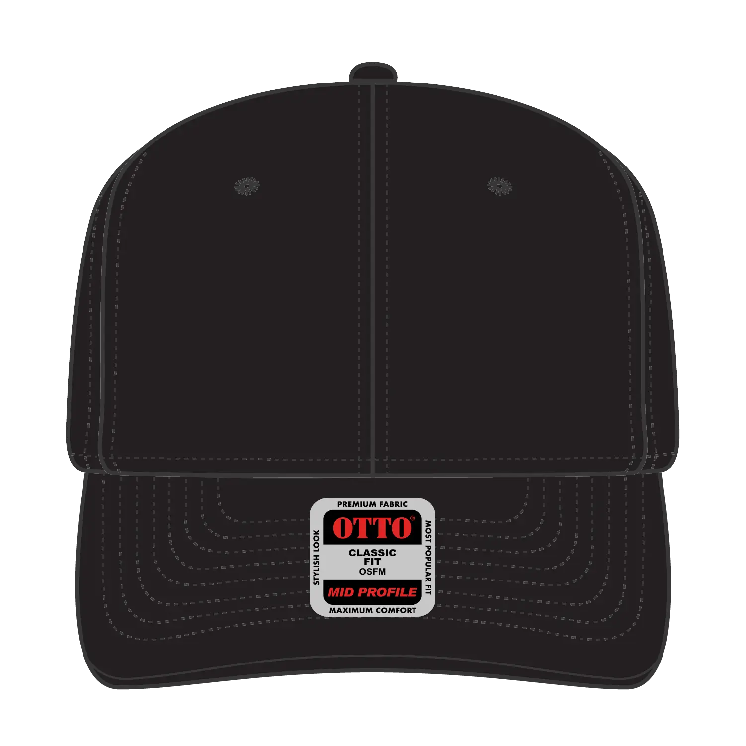 OTTO 27-210 6 Panel Mid Profile Baseball Cap - Black - Black / 6 1/2’’ - 7 5/8’’