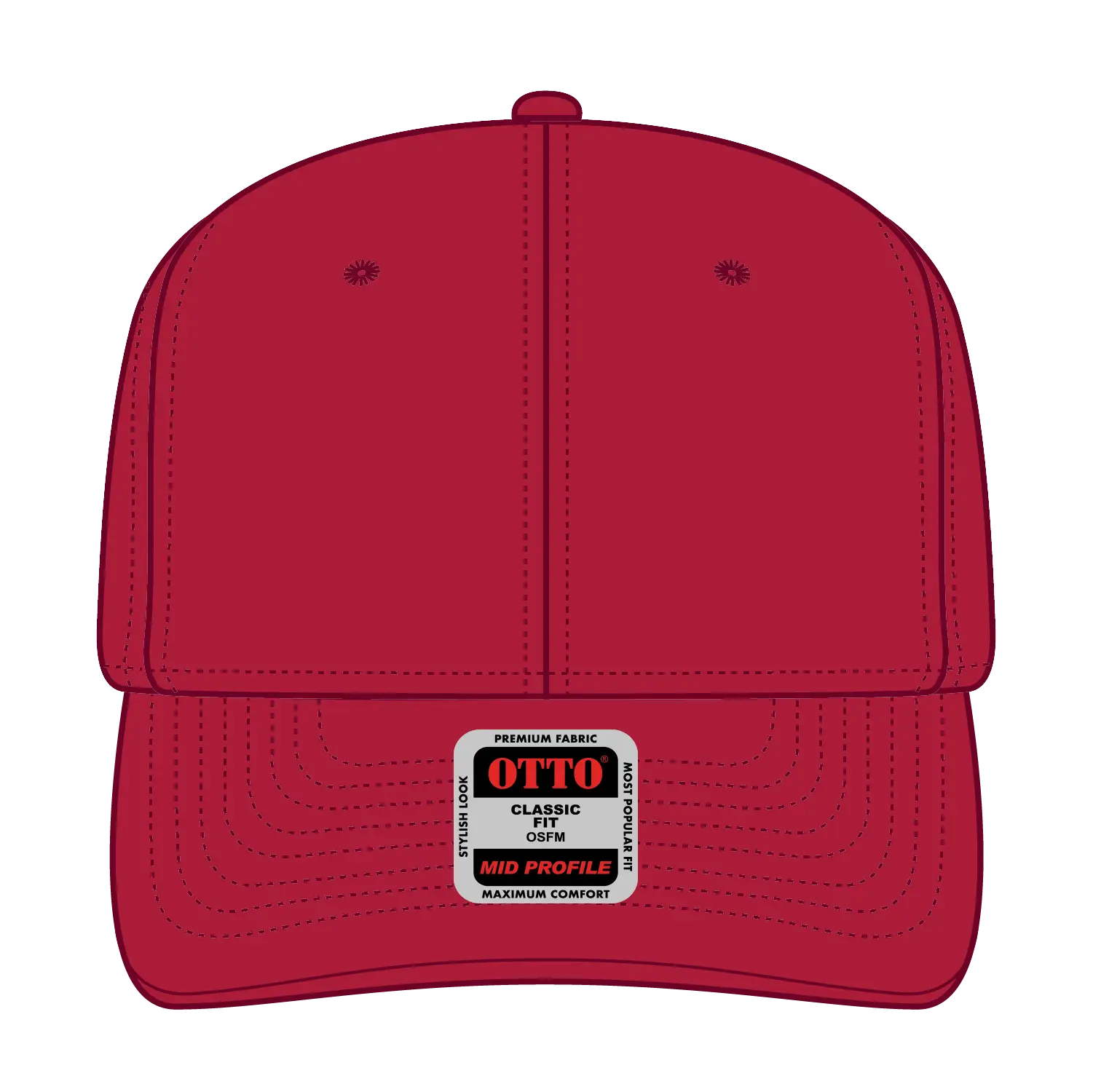 OTTO 27-210 6 Panel Mid Profile Baseball Cap - Red - Red / 6 1/2’’ - 7 5/8’’