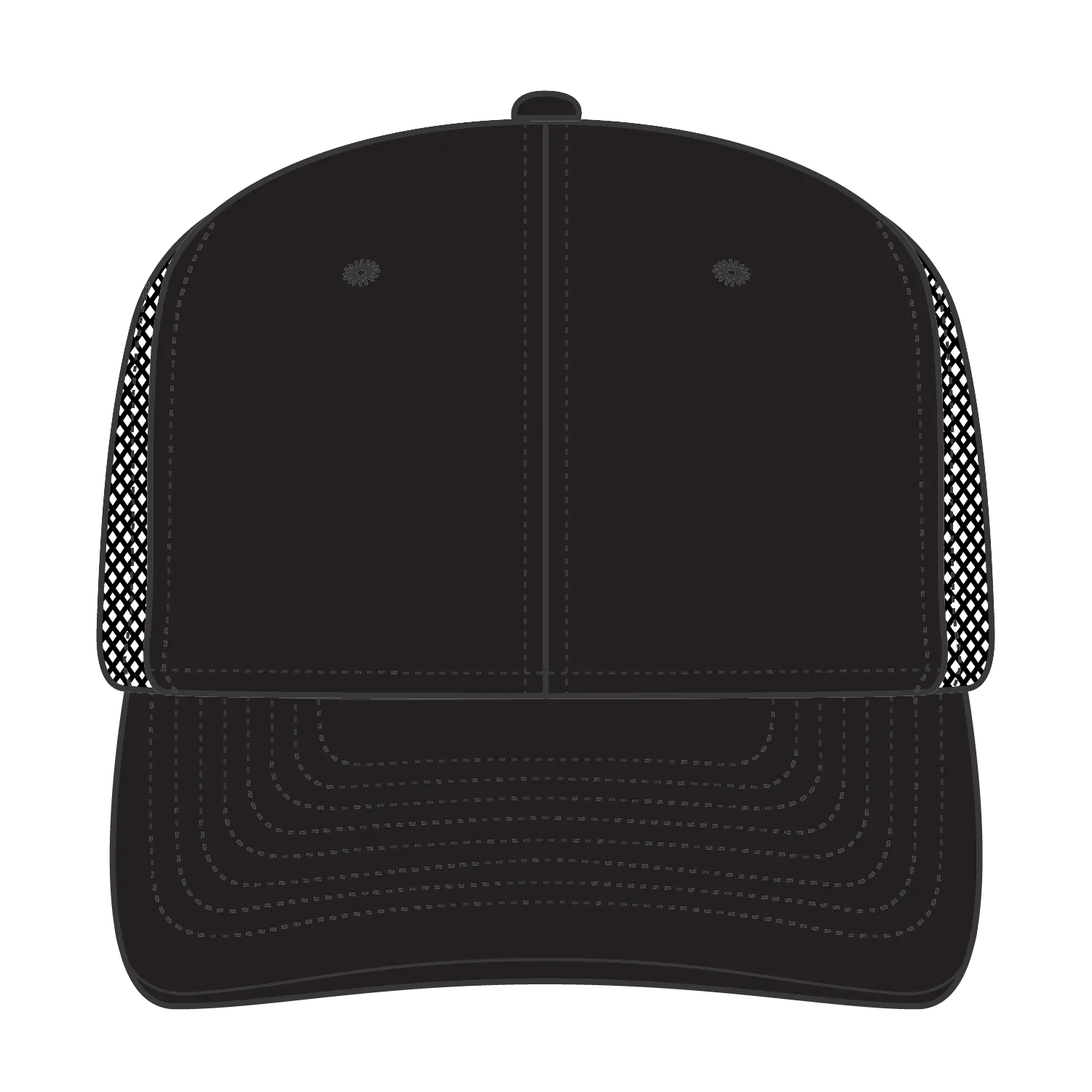 OTTO 30-1103 6 Panel Mid Profile Mesh Back Trucker Cap - Black - Black / 6 1/2’’ - 7 5/8’’