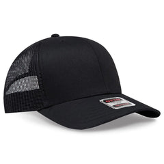 OTTO 30-287 6 Panel Mid Profile Mesh Back Trucker Cap - Black - Black / 6 1/2’’ - 7 5/8’’