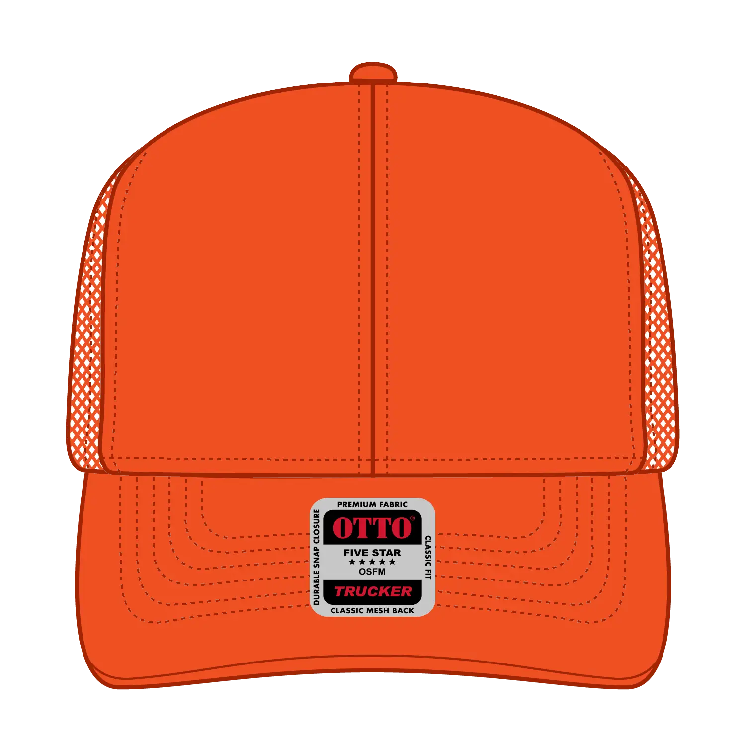 OTTO 30-287 6 Panel Mid Profile Mesh Back Trucker Cap - N. Orange - N. Orange / 6 1/2’’ - 7 5/8’’