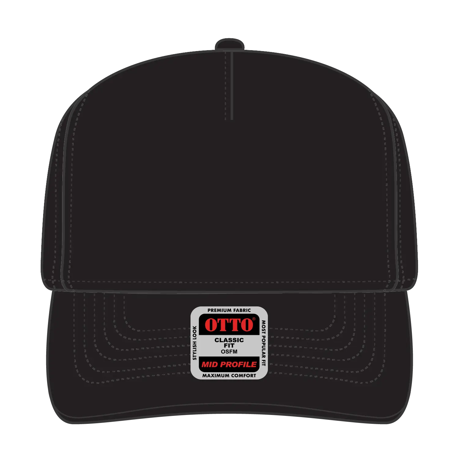 OTTO 31-069 5 Panel Mid Profile Baseball Cap - Black - Black / 6 1/2’’ - 7 5/8’’