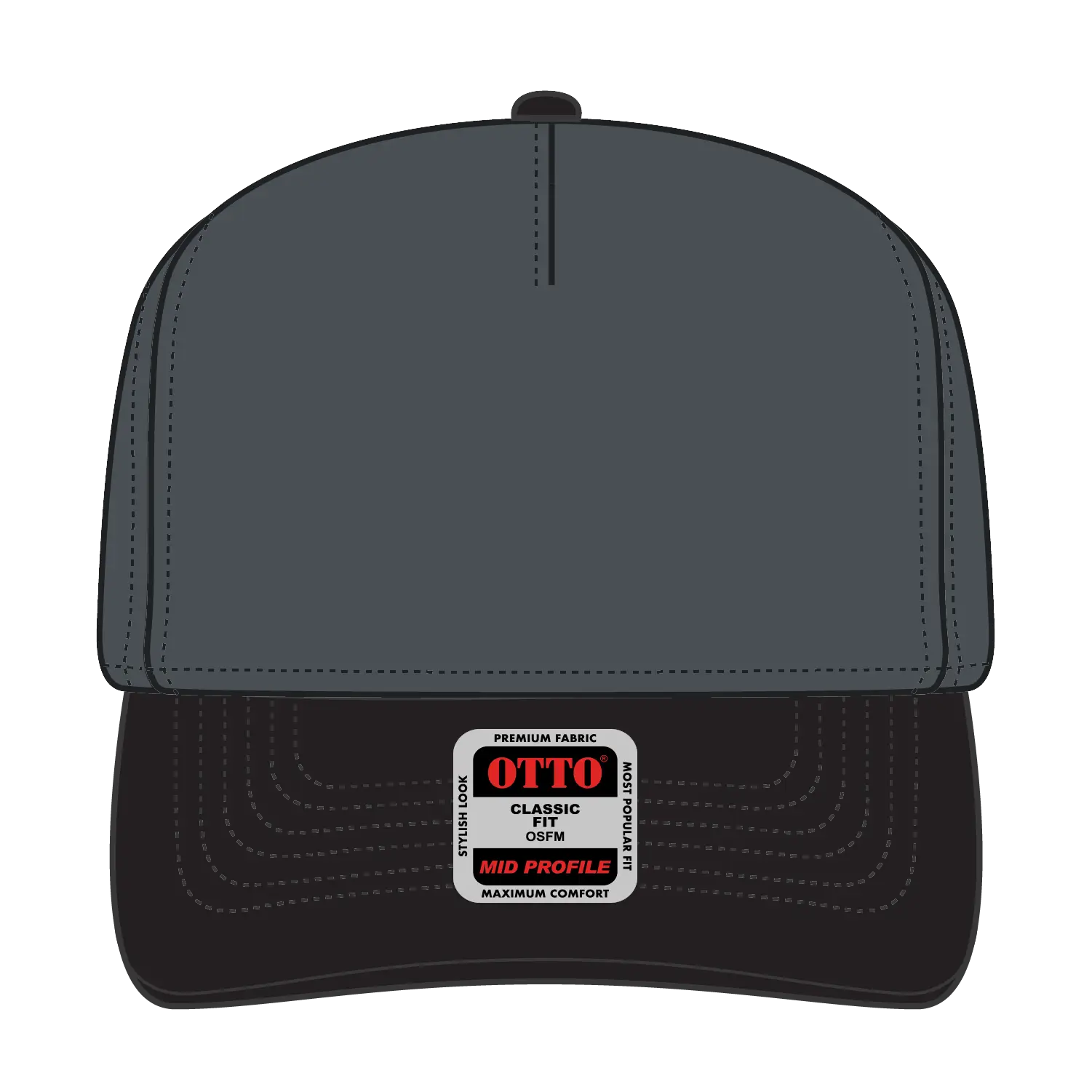 OTTO 31-069 5 Panel Mid Profile Baseball Cap - Blk/Ch.Gry - Blk/Ch.Gry / 6 1/2’’ - 7 5/8’’