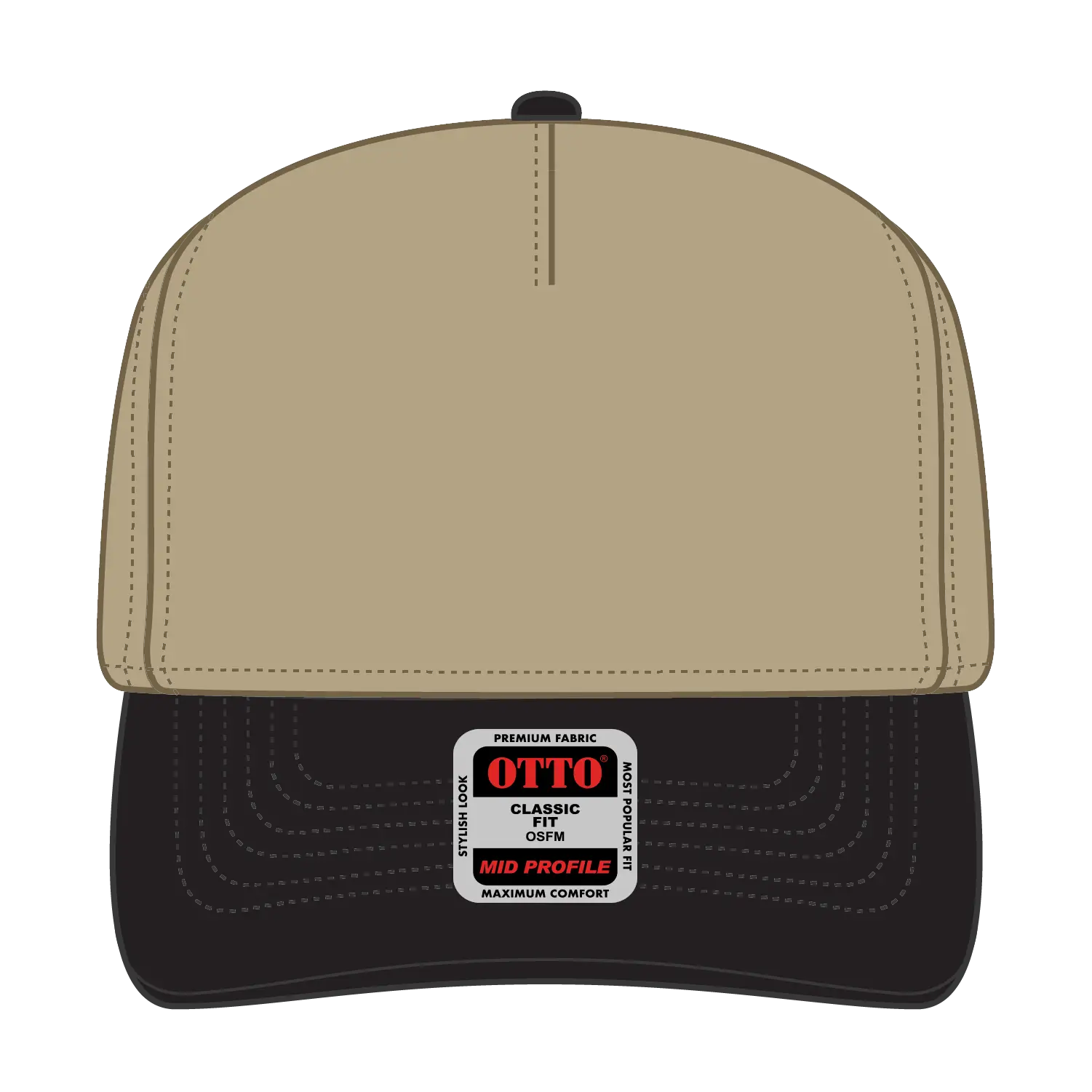 OTTO 31-069 5 Panel Mid Profile Baseball Cap - Blk/Kha - Blk/Kha / 6 1/2’’ - 7 5/8’’