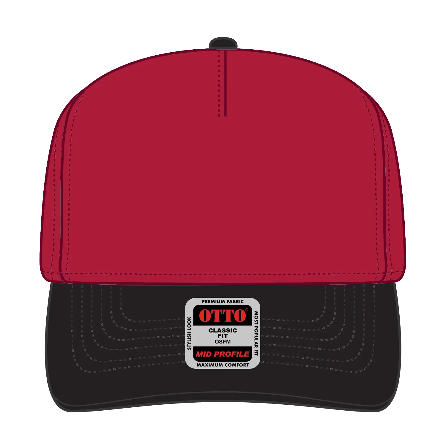 OTTO 31-069 5 Panel Mid Profile Baseball Cap - Blk/Red - Blk/Red / 6 1/2’’ - 7 5/8’’