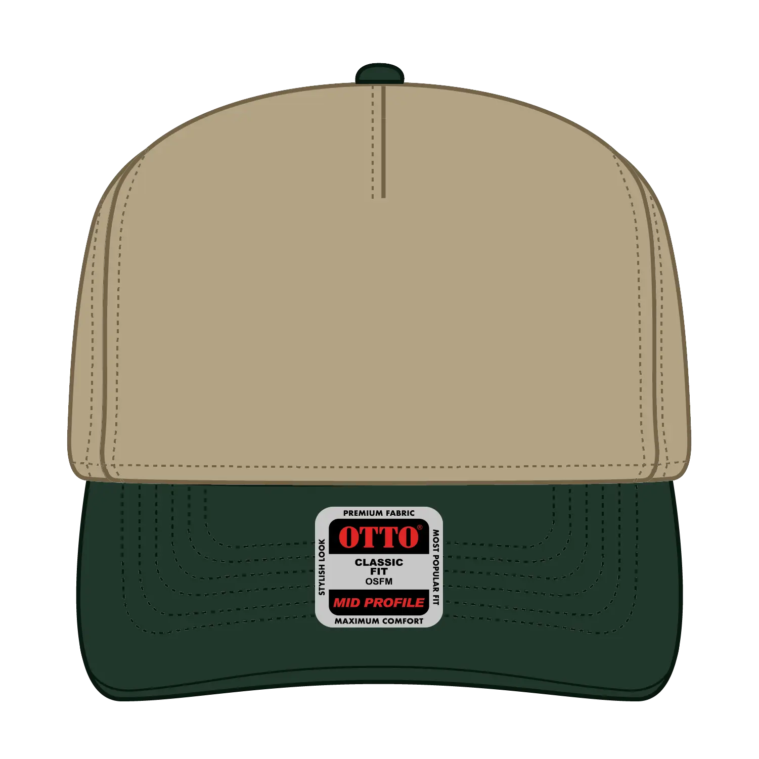 OTTO 31-069 5 Panel Mid Profile Baseball Cap - Dk.Grn/Kha - Dk.Grn/Kha / 6 1/2’’ - 7 5/8’’