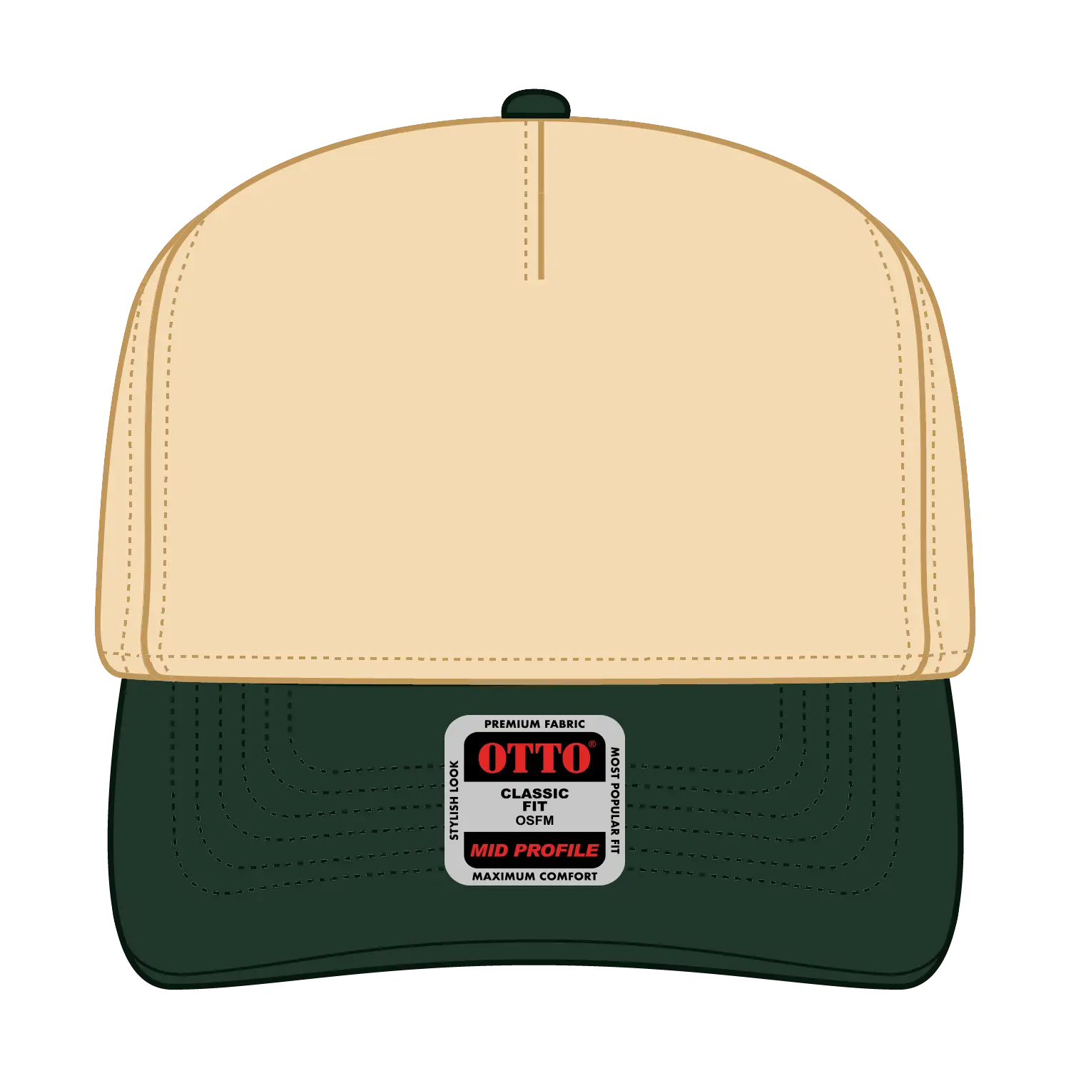OTTO 31-069 5 Panel Mid Profile Baseball Cap - Dk.Grn/Natrl - Dk.Grn/Natrl / 6 1/2’’ - 7 5/8’’