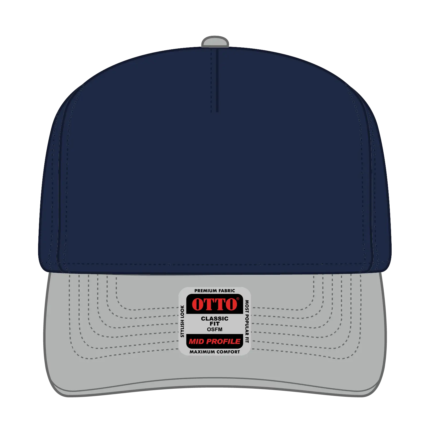 OTTO 31-069 5 Panel Mid Profile Baseball Cap - Gry/Nvy - Gry/Nvy / 6 1/2’’ - 7 5/8’’