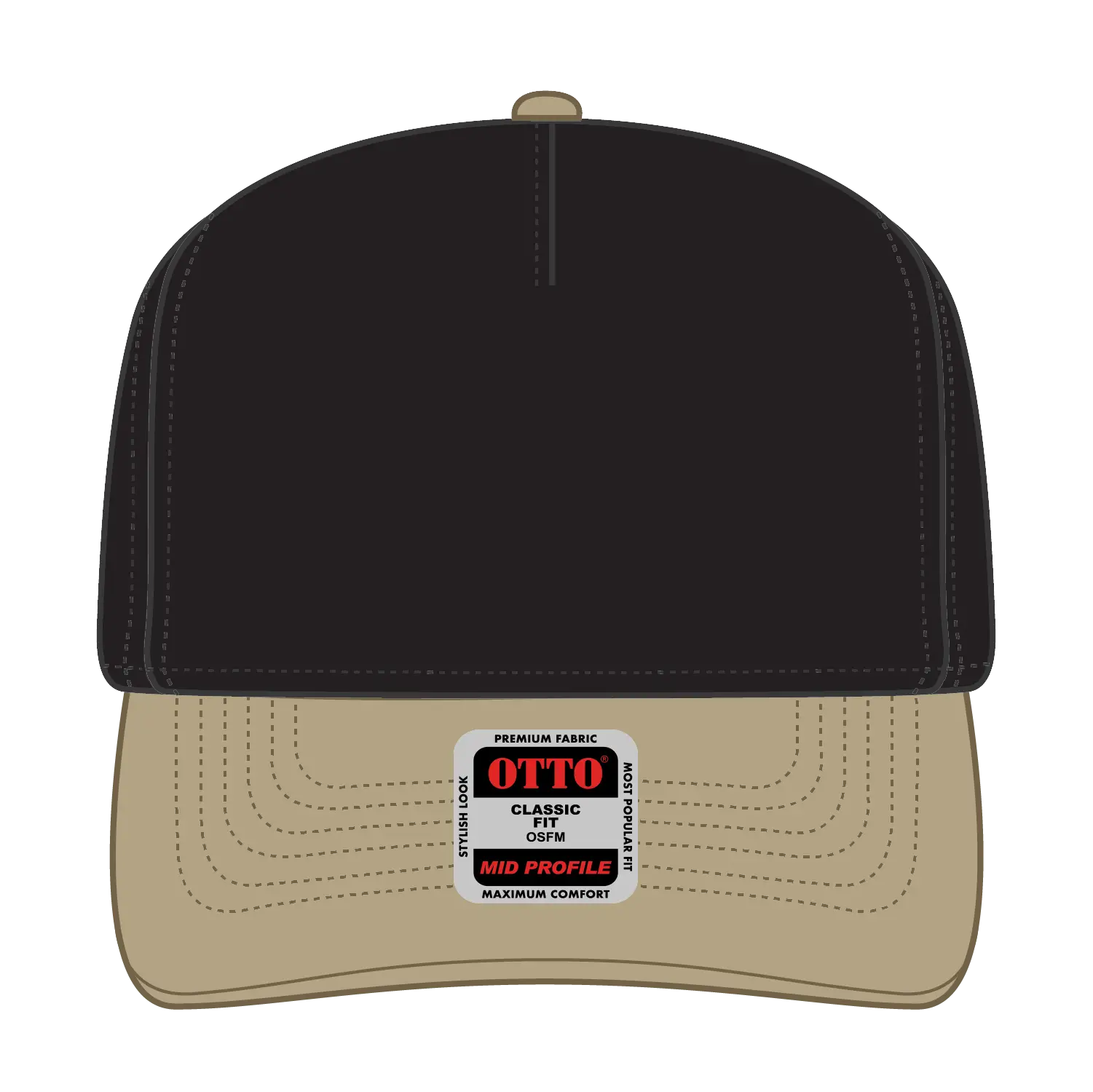 OTTO 31-069 5 Panel Mid Profile Baseball Cap - Kha/Blk - Kha/Blk / 6 1/2’’ - 7 5/8’’