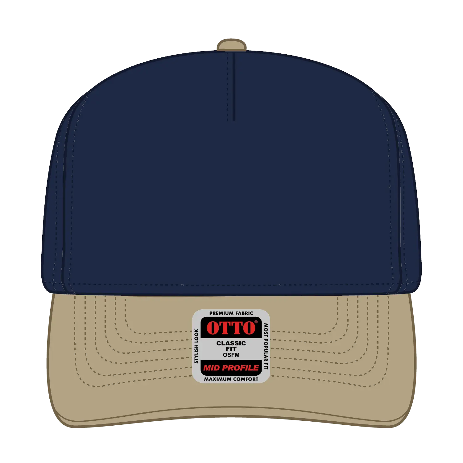OTTO 31-069 5 Panel Mid Profile Baseball Cap - Kha/Nvy - Kha/Nvy / 6 1/2’’ - 7 5/8’’