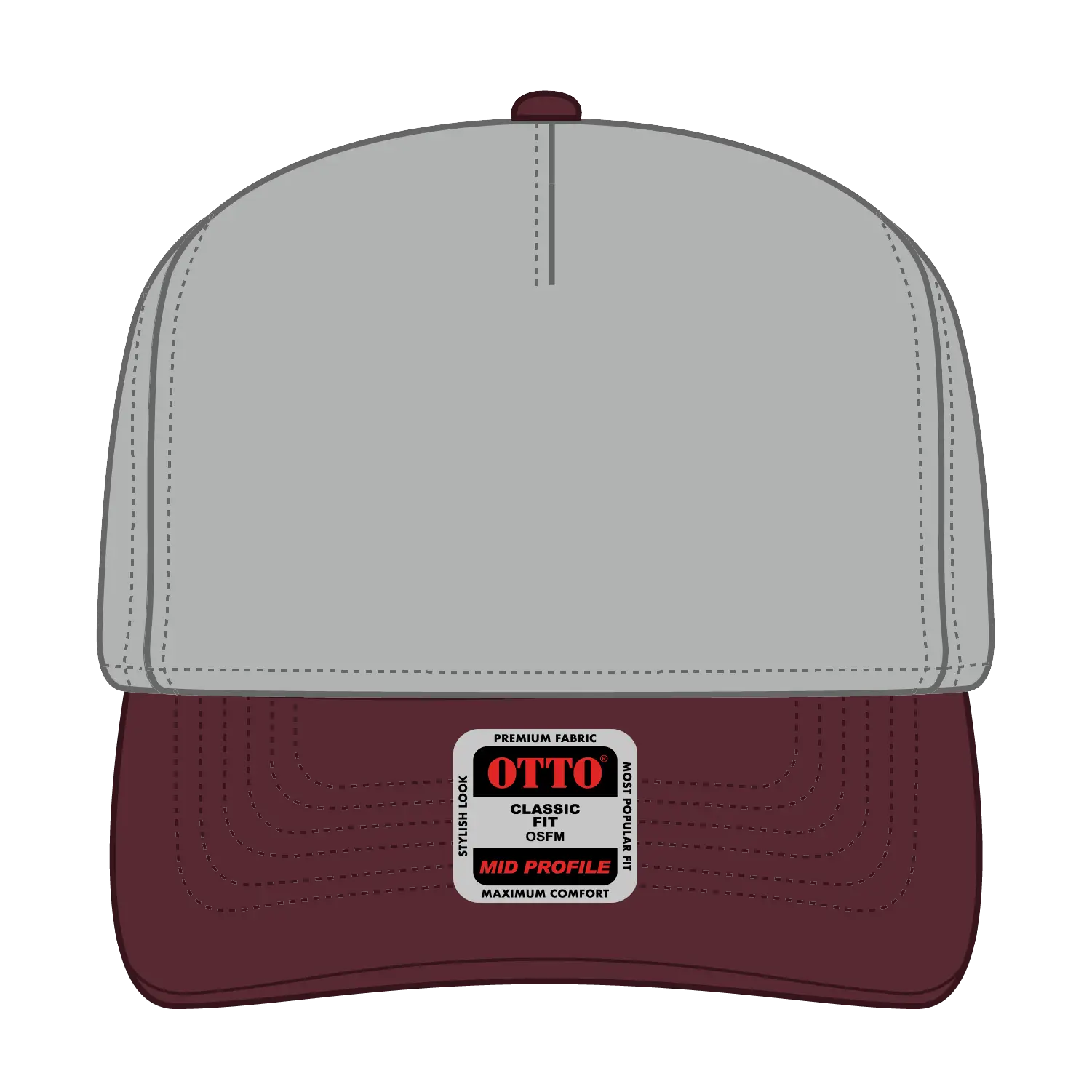 OTTO 31-069 5 Panel Mid Profile Baseball Cap - Marn/Gry - Marn/Gry / 6 1/2’’ - 7 5/8’’