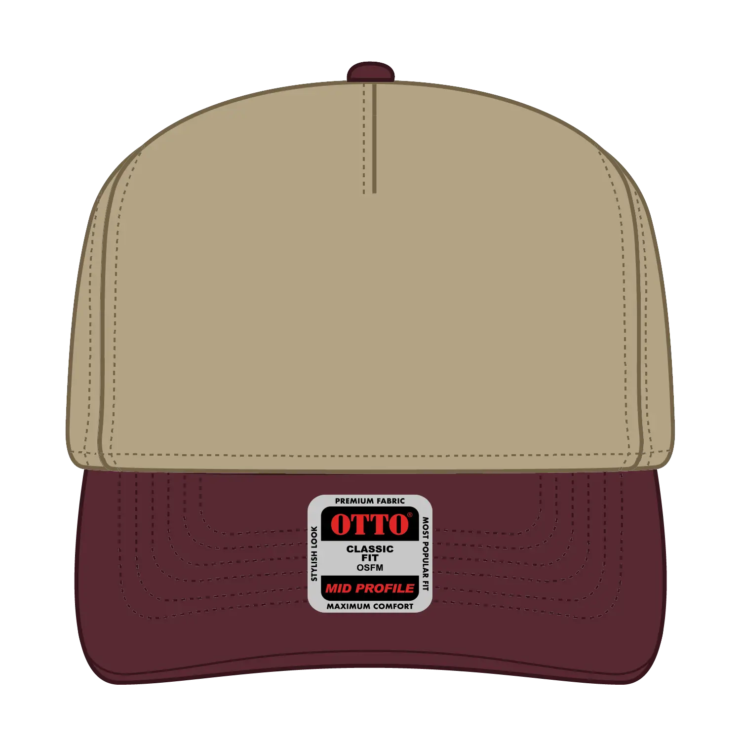 OTTO 31-069 5 Panel Mid Profile Baseball Cap - Marn/Kha - Marn/Kha / 6 1/2’’ - 7 5/8’’