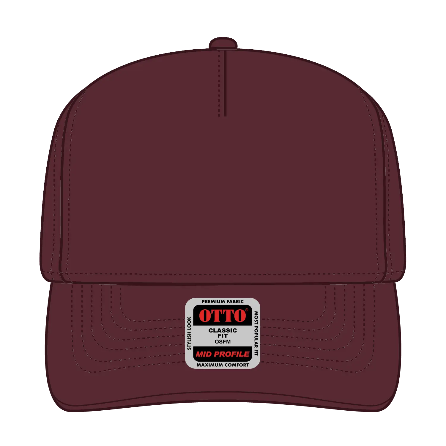 OTTO 31-069 5 Panel Mid Profile Baseball Cap - Maroon - Maroon / 6 1/2’’ - 7 5/8’’