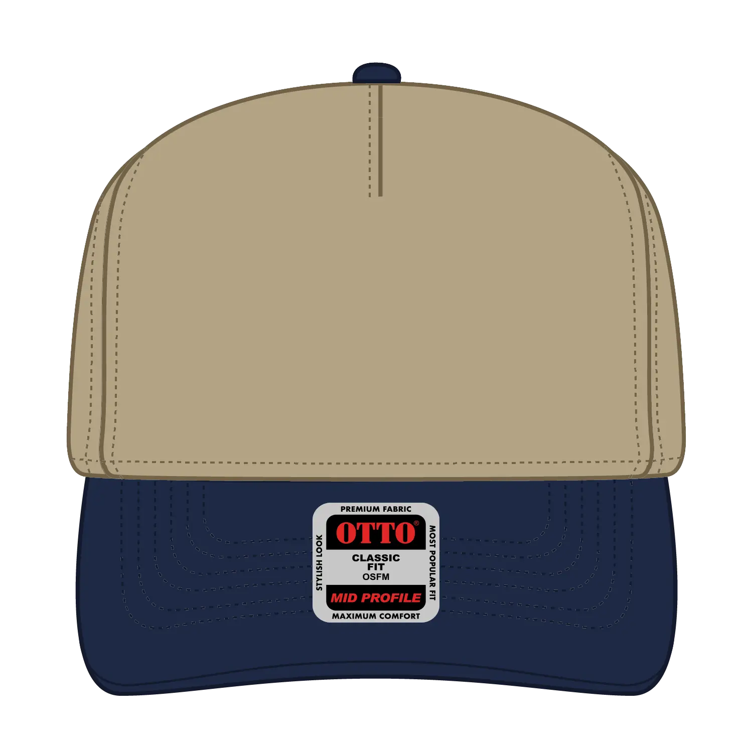OTTO 31-069 5 Panel Mid Profile Baseball Cap - Nvy/Kha - Nvy/Kha / 6 1/2’’ - 7 5/8’’
