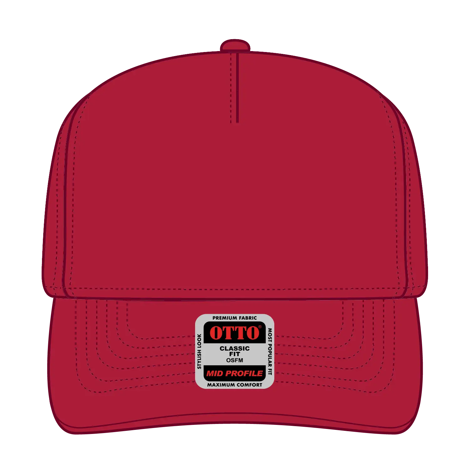 OTTO 31-069 5 Panel Mid Profile Baseball Cap - Red - Red / 6 1/2’’ - 7 5/8’’