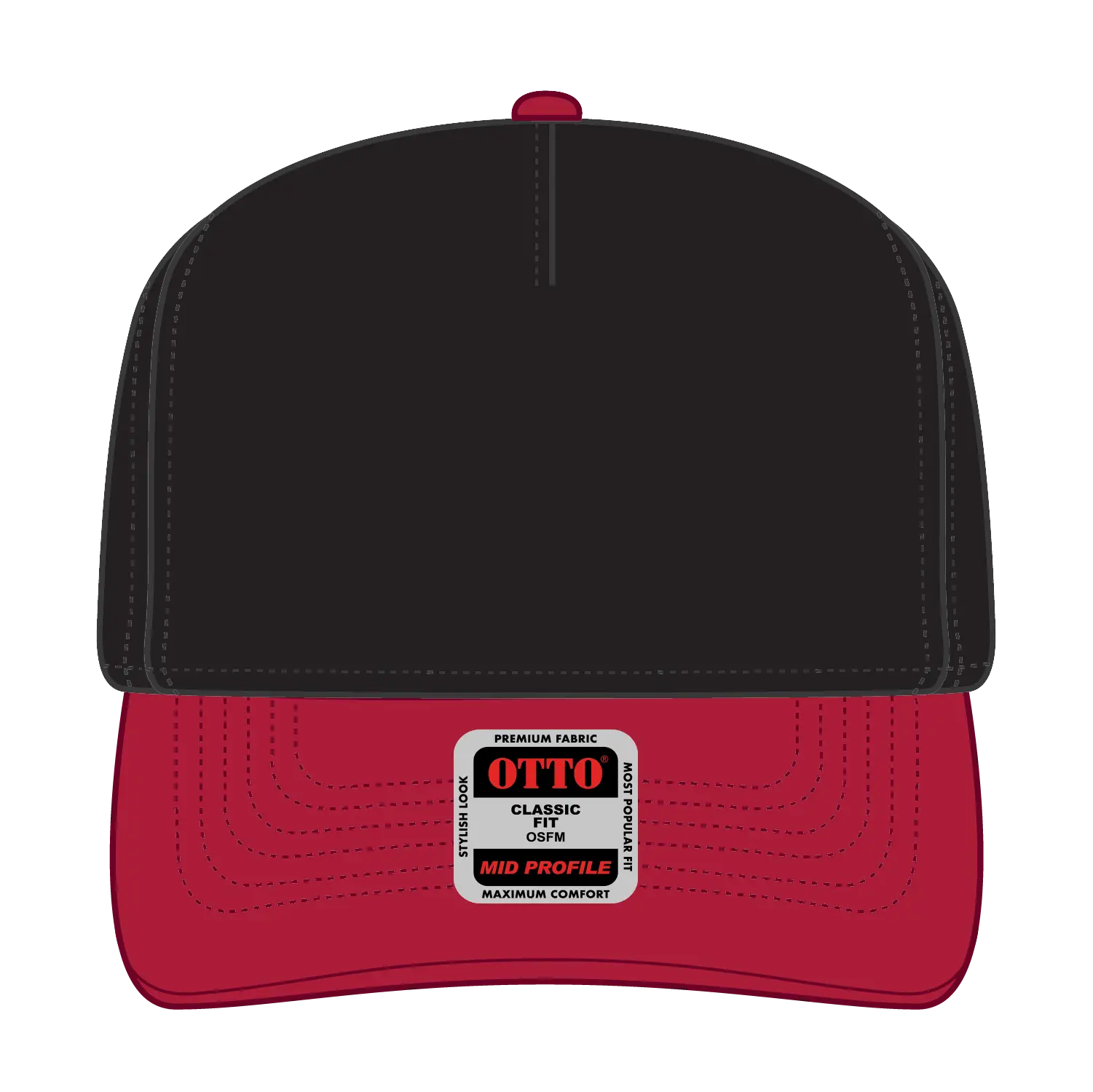 OTTO 31-069 5 Panel Mid Profile Baseball Cap - Red/Blk - Red/Blk / 6 1/2’’ - 7 5/8’’