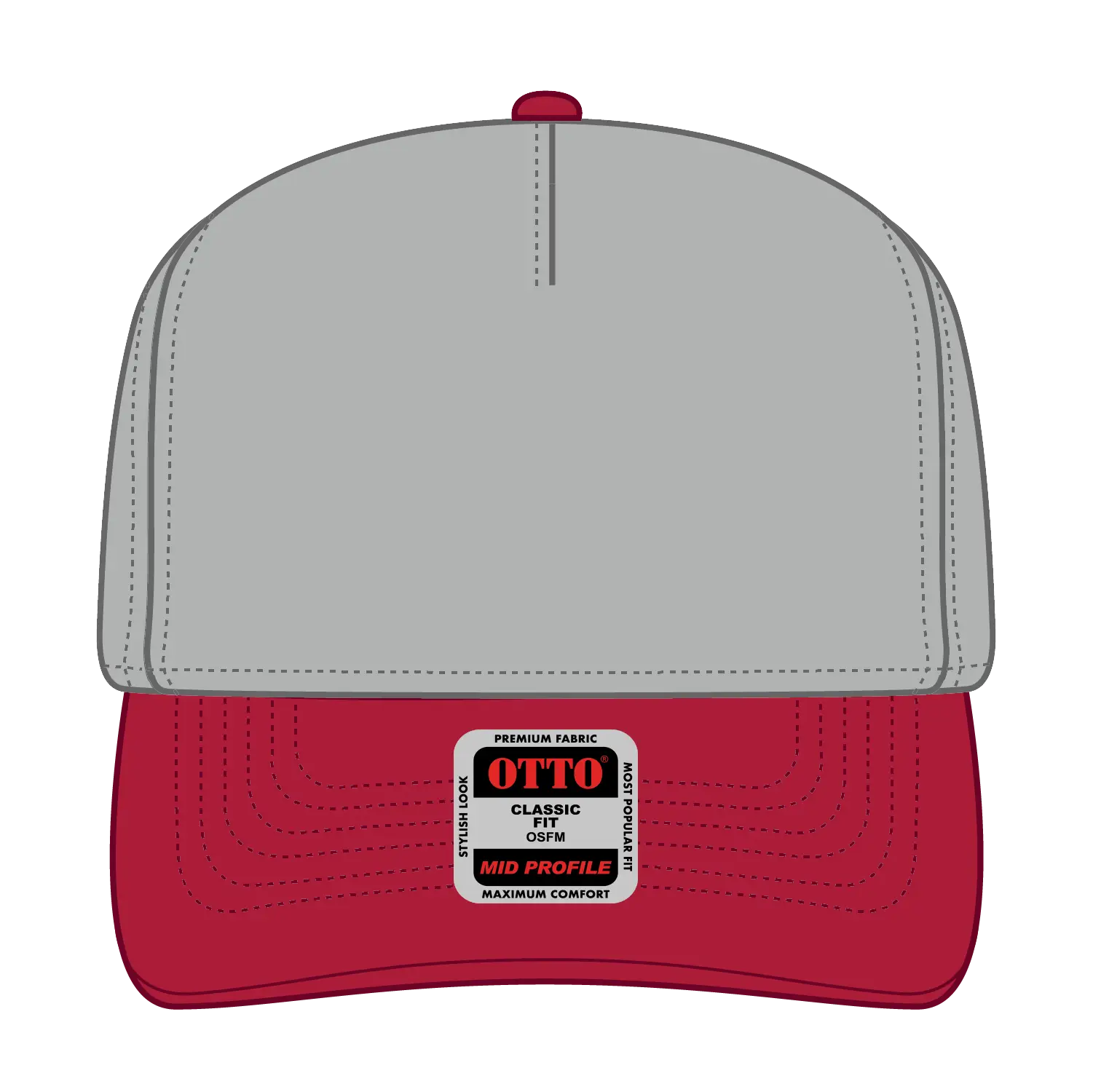 OTTO 31-069 5 Panel Mid Profile Baseball Cap - Red/Gry - Red/Gry / 6 1/2’’ - 7 5/8’’