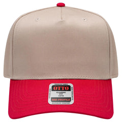 OTTO 31-069 5 Panel Mid Profile Baseball Cap - Red/Kha - Red/Kha / 6 1/2’’ - 7 5/8’’