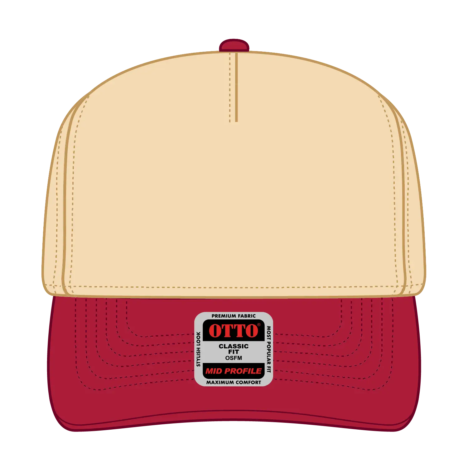 OTTO 31-069 5 Panel Mid Profile Baseball Cap - Red/Natl - Red/Natl / 6 1/2’’ - 7 5/8’’