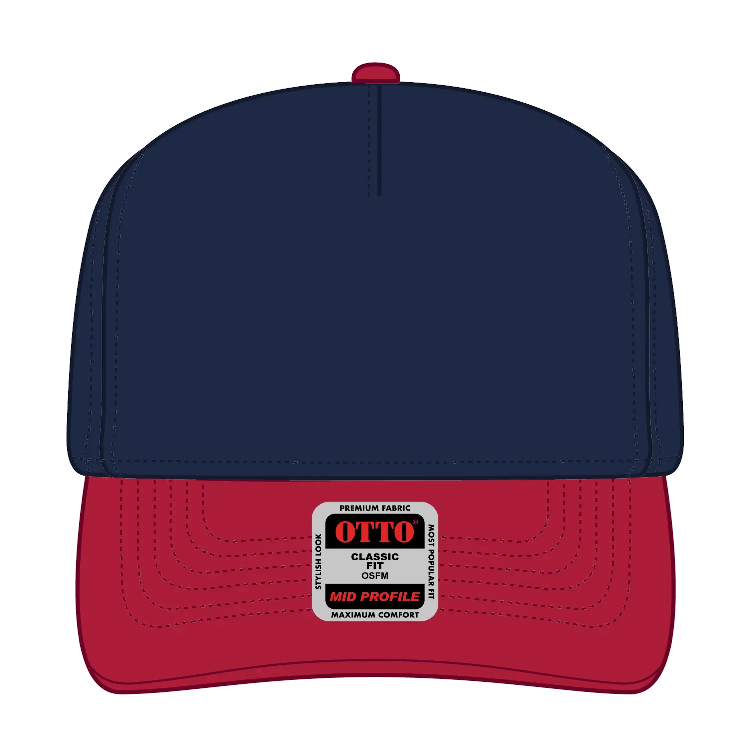 OTTO 31-069 5 Panel Mid Profile Baseball Cap - Red/Nvy - Red/Nvy / 6 1/2’’ - 7 5/8’’