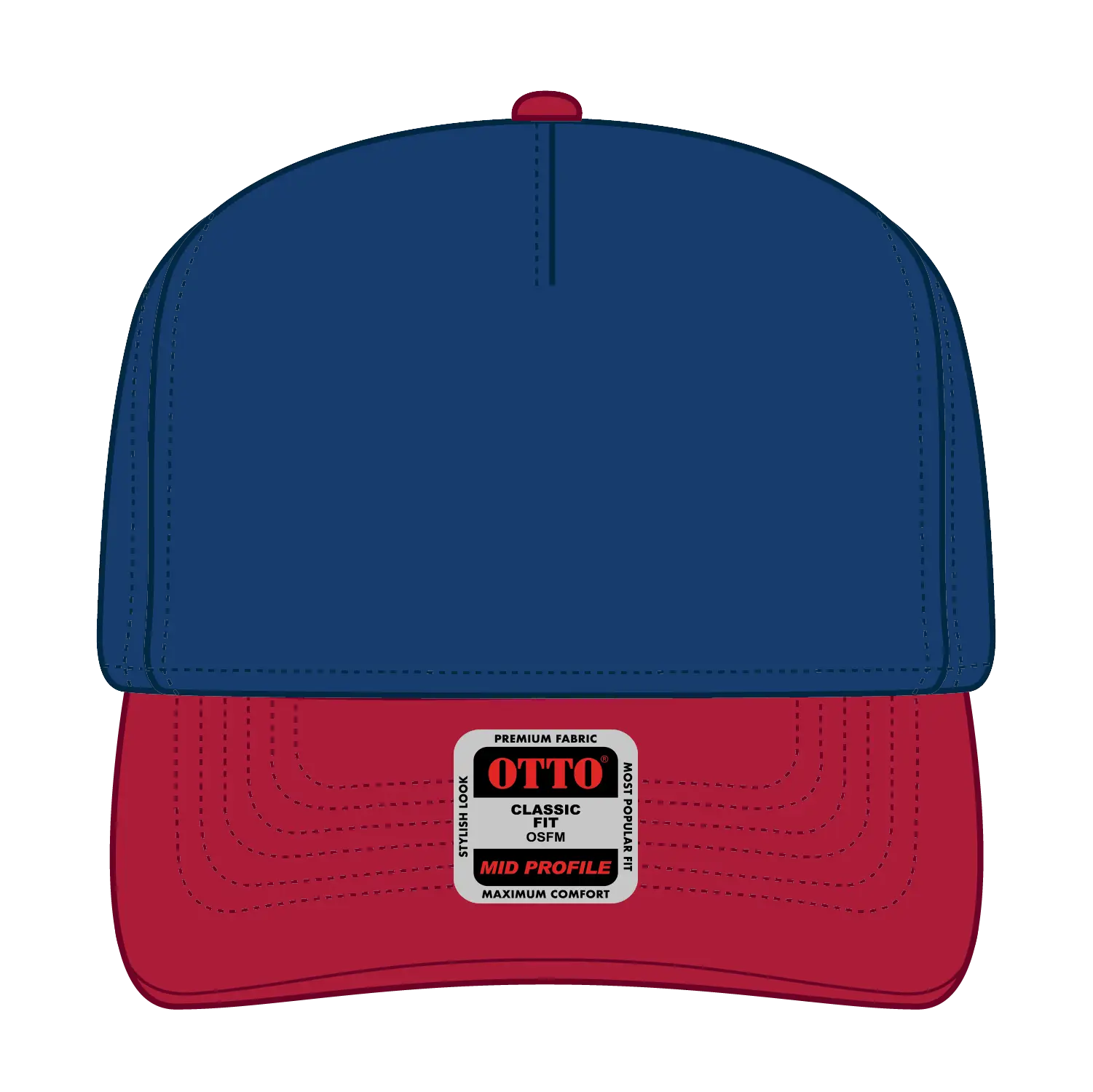 OTTO 31-069 5 Panel Mid Profile Baseball Cap - Red/Ryl - Red/Ryl / 6 1/2’’ - 7 5/8’’