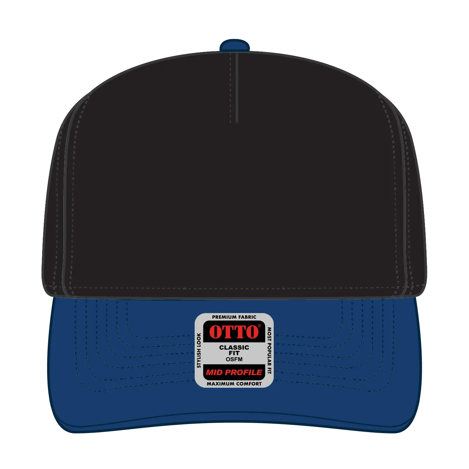 OTTO 31-069 5 Panel Mid Profile Baseball Cap - Royal/Black - Royal/Black / 6 1/2’’ - 7 5/8’’