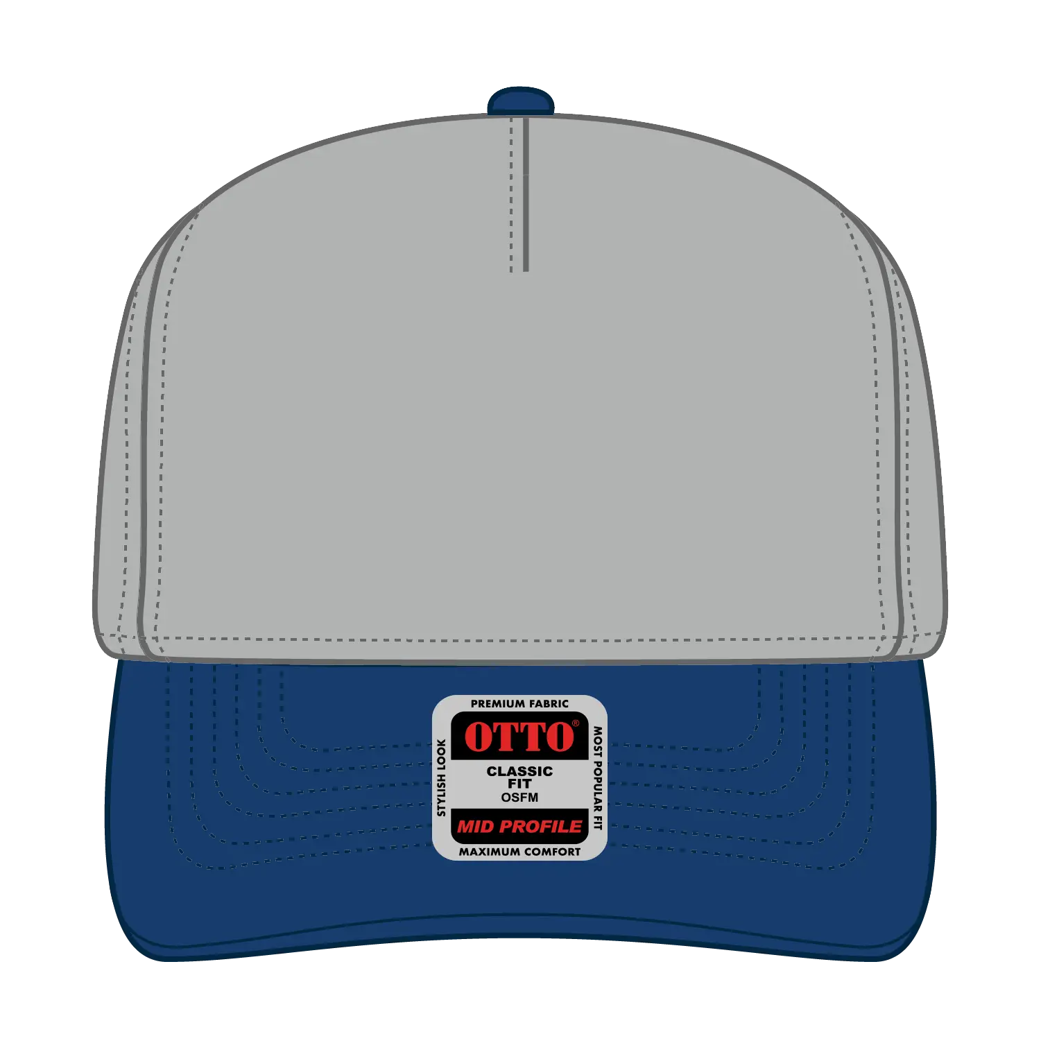 OTTO 31-069 5 Panel Mid Profile Baseball Cap - Ryl/Gry - Ryl/Gry / 6 1/2’’ - 7 5/8’’