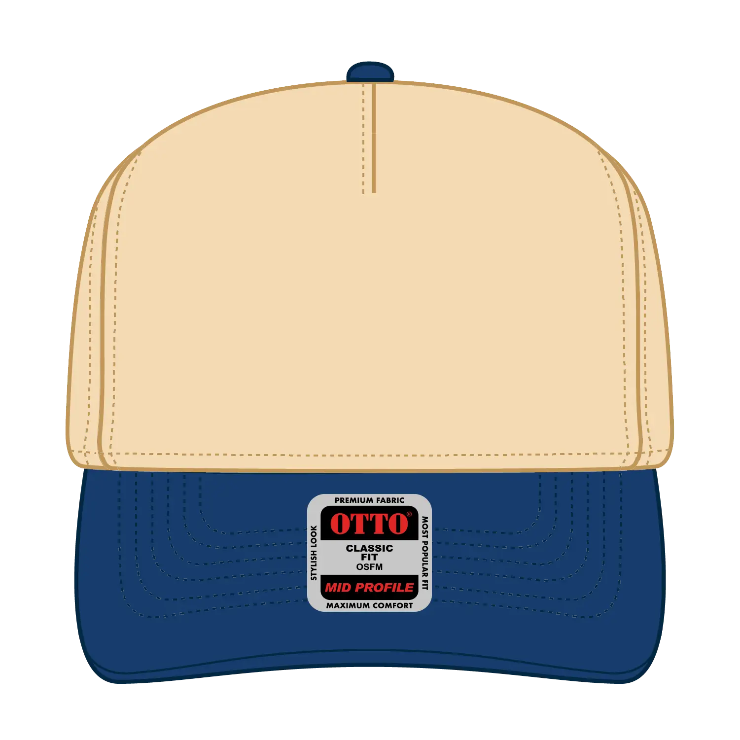 OTTO 31-069 5 Panel Mid Profile Baseball Cap - Ryl/Natl - Ryl/Natl / 6 1/2’’ - 7 5/8’’