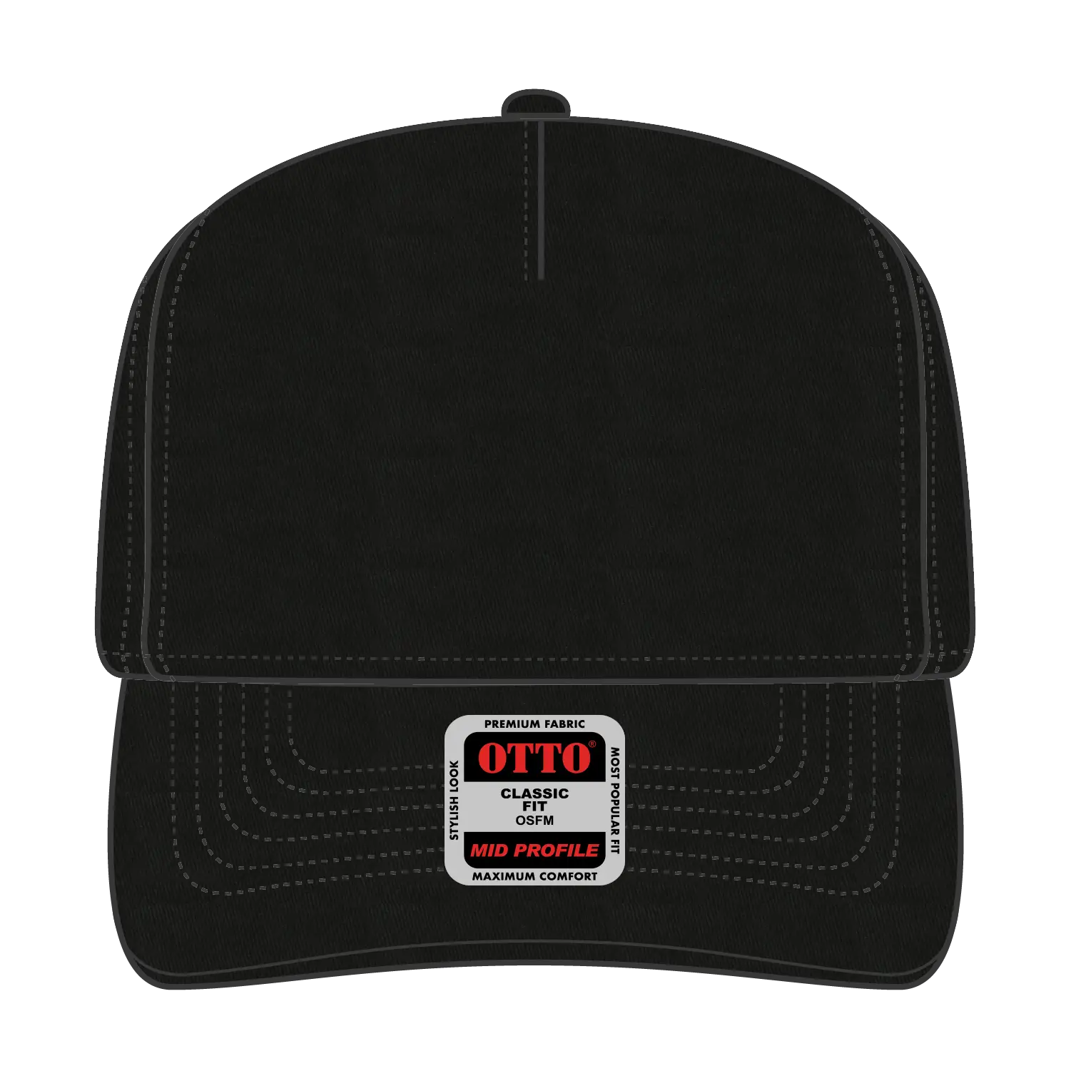 OTTO 31-538 5 Panel Mid Profile Baseball Cap - Black - Black / 6 1/2’’ - 7 5/8’’