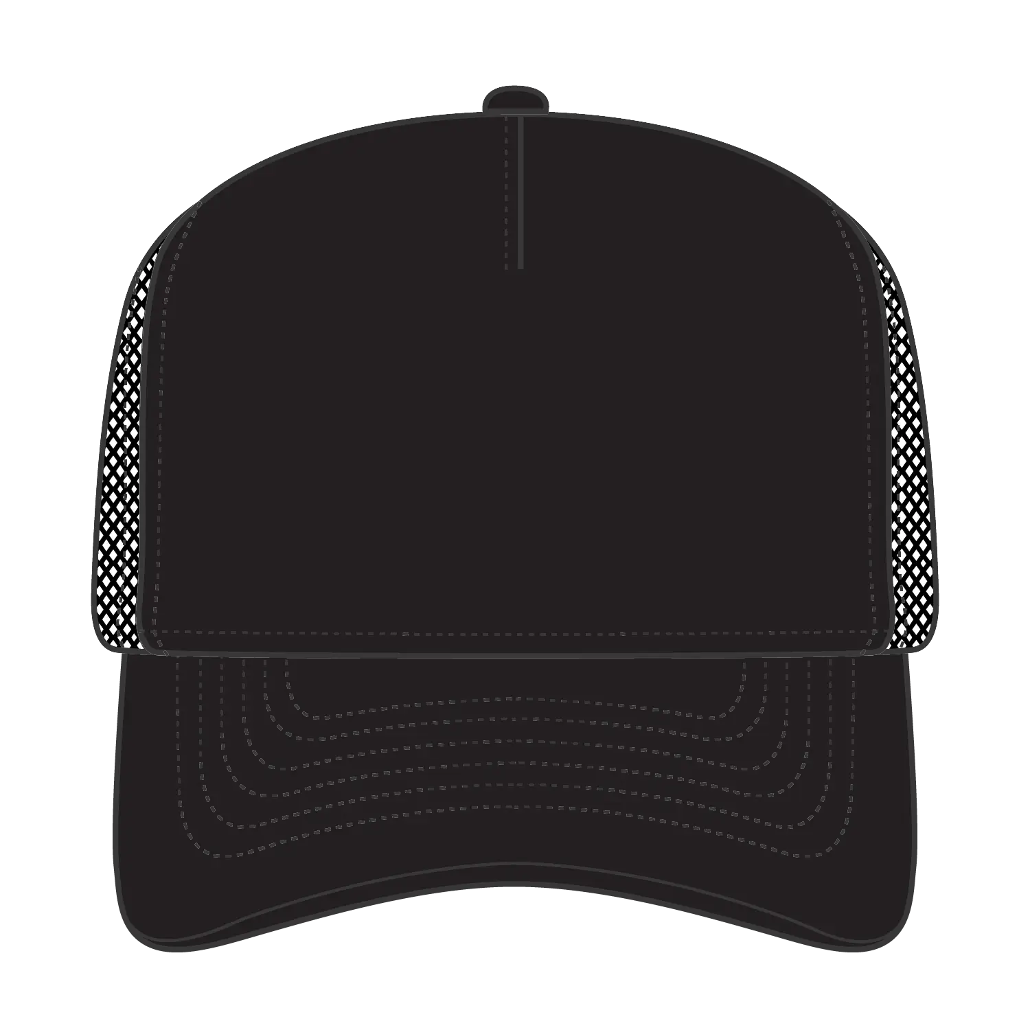OTTO 32-1 5 Panel Mid Profile Mesh Back Trucker Cap - Black - Black / 7 3/8’’ - 7 5/8’’