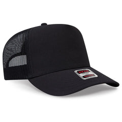 OTTO 32-285 5 Panel Mid Profile Mesh Back Trucker Cap - Black - Black / 6 1/2’’ - 7 5/8’’
