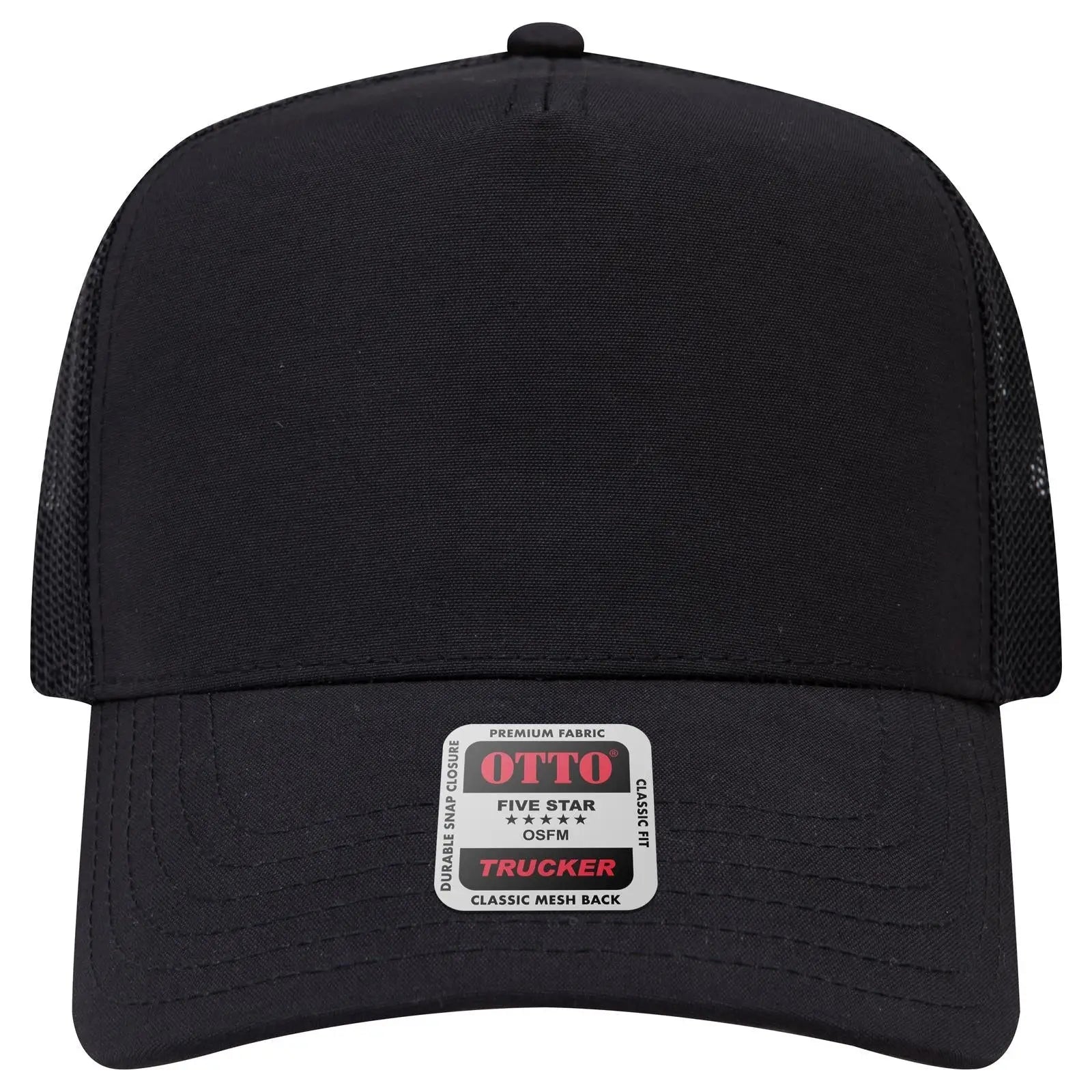 OTTO 32-285 5 Panel Mid Profile Mesh Back Trucker Cap - Black - Black / 6 1/2’’ - 7 5/8’’