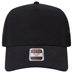 OTTO 32-285 5 Panel Mid Profile Mesh Back Trucker Cap - Black - Black / 6 1/2’’ - 7 5/8’’