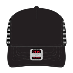 OTTO 32-285 5 Panel Mid Profile Mesh Back Trucker Cap - Black - Black / 6 1/2’’ - 7 5/8’’