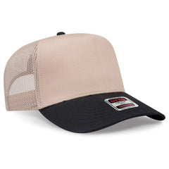 OTTO 32-285 5 Panel Mid Profile Mesh Back Trucker Cap - Blk/Kha - Blk/Kha / 6 1/2’’ - 7 5/8’’