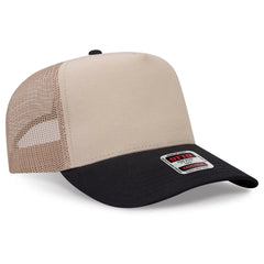OTTO 32-285 5 Panel Mid Profile Mesh Back Trucker Cap - Blk/Khk - Blk/Khk / 6 1/2’’ - 7 5/8’’