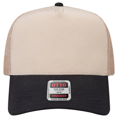 OTTO 32-285 5 Panel Mid Profile Mesh Back Trucker Cap - Blk/Khk - Blk/Khk / 6 1/2’’ - 7 5/8’’
