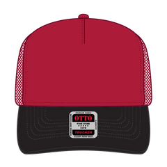 OTTO 32-285 5 Panel Mid Profile Mesh Back Trucker Cap - Blk/Red - Blk/Red / 6 1/2’’ - 7 5/8’’