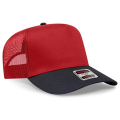 OTTO 32-285 5 Panel Mid Profile Mesh Back Trucker Cap - Blk/Red - Blk/Red / 6 1/2’’ - 7 5/8’’