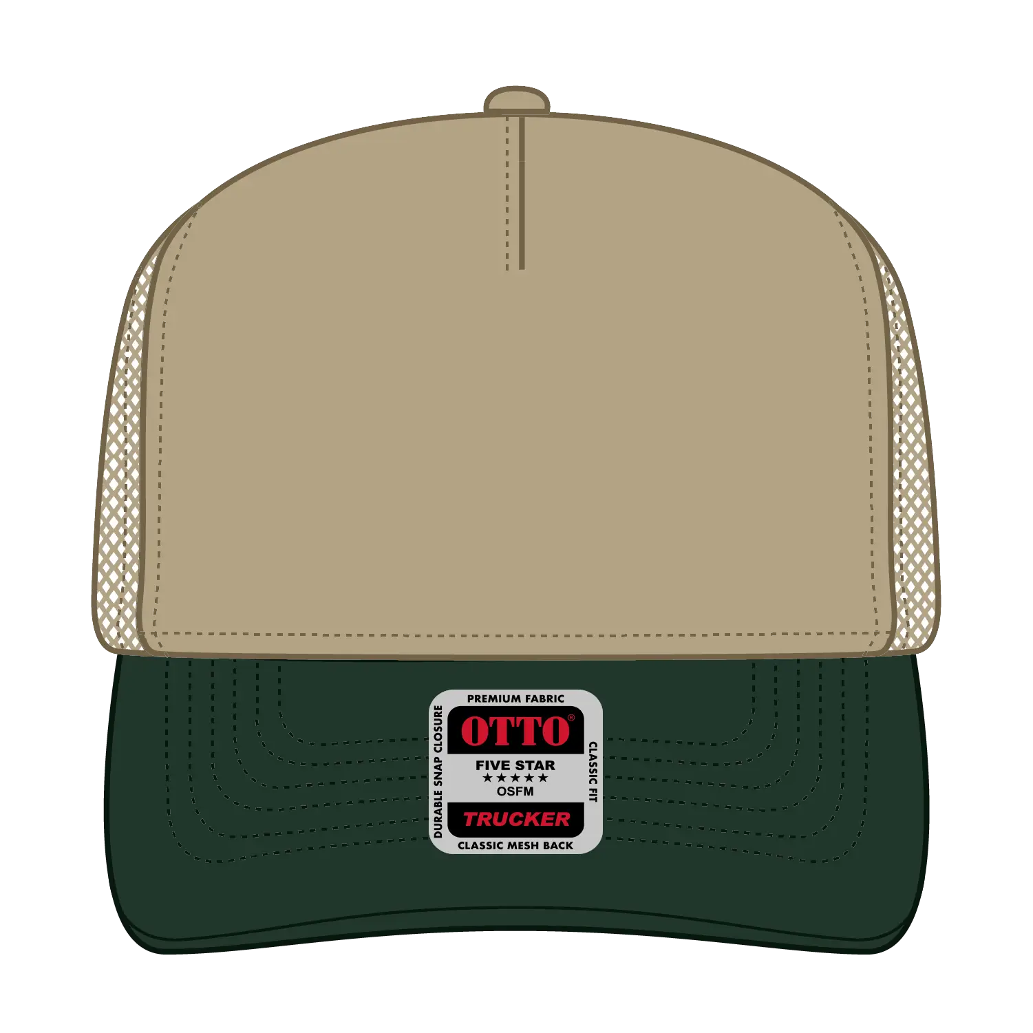 OTTO 32-285 5 Panel Mid Profile Mesh Back Trucker Cap - Dk.Grn/Kha - Dk.Grn/Kha / 6 1/2’’ - 7 5/8’’
