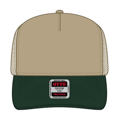 OTTO 32-285 5 Panel Mid Profile Mesh Back Trucker Cap - Dk.Grn/Kha - Dk.Grn/Kha / 6 1/2’’ - 7 5/8’’