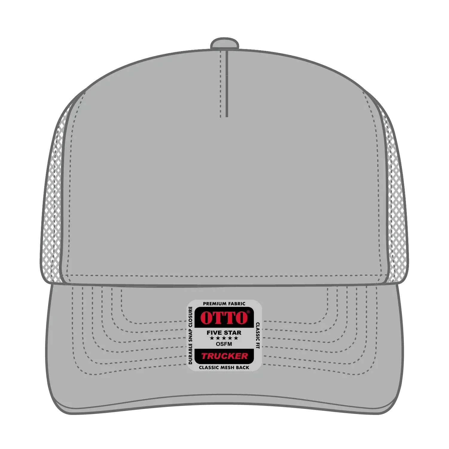 OTTO 32-285 5 Panel Mid Profile Mesh Back Trucker Cap - Gray - Gray / 6 1/2’’ - 7 5/8’’