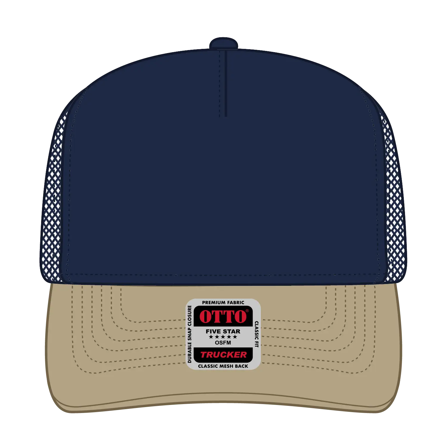 OTTO 32-285 5 Panel Mid Profile Mesh Back Trucker Cap - Kha/Nvy - Kha/Nvy / 6 1/2’’ - 7 5/8’’
