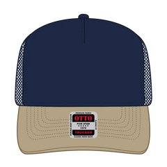 OTTO 32-285 5 Panel Mid Profile Mesh Back Trucker Cap - Kha/Nvy - Kha/Nvy / 6 1/2’’ - 7 5/8’’