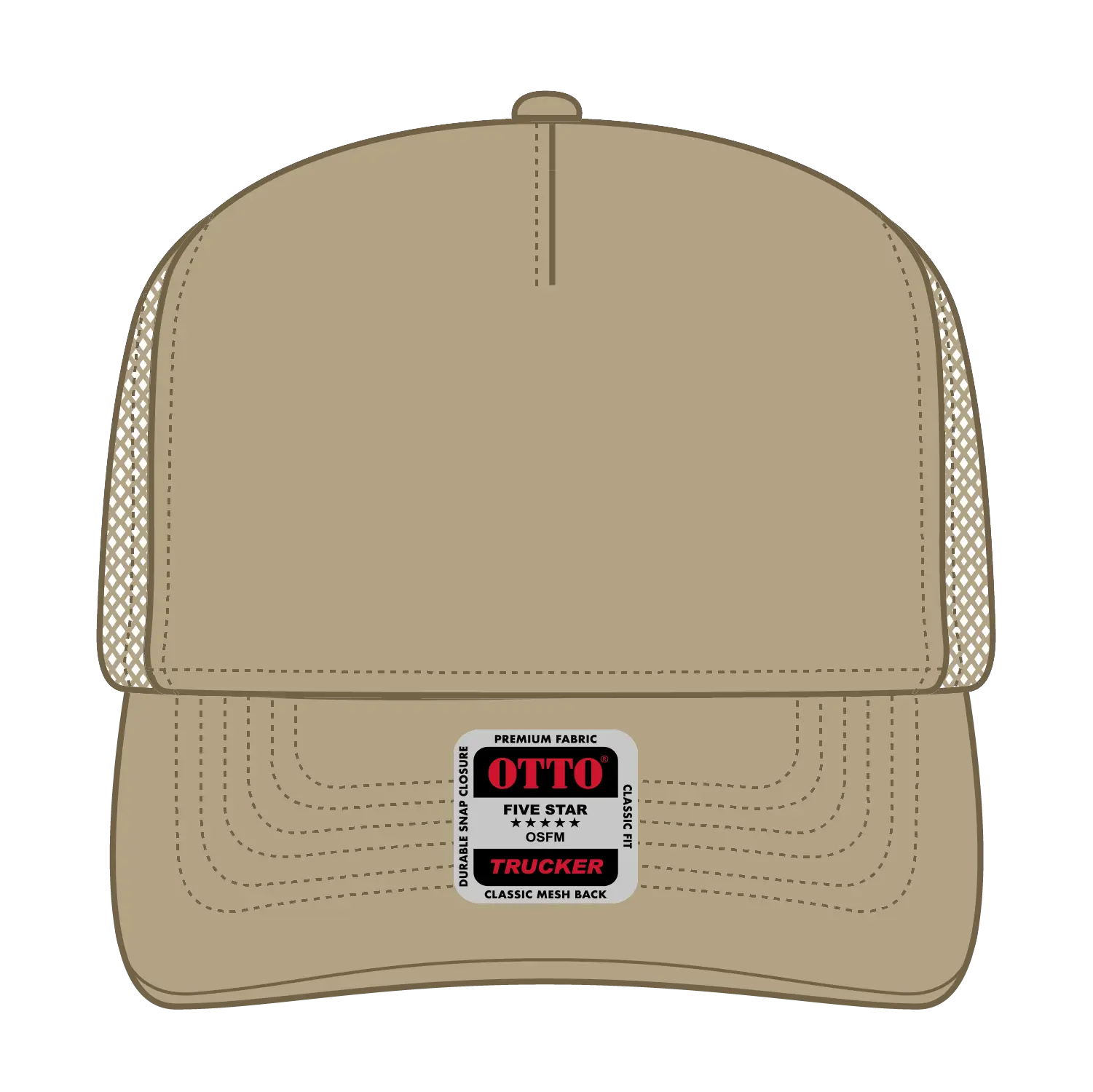 OTTO 32-285 5 Panel Mid Profile Mesh Back Trucker Cap - Khaki - Khaki / 6 1/2’’ - 7 5/8’’