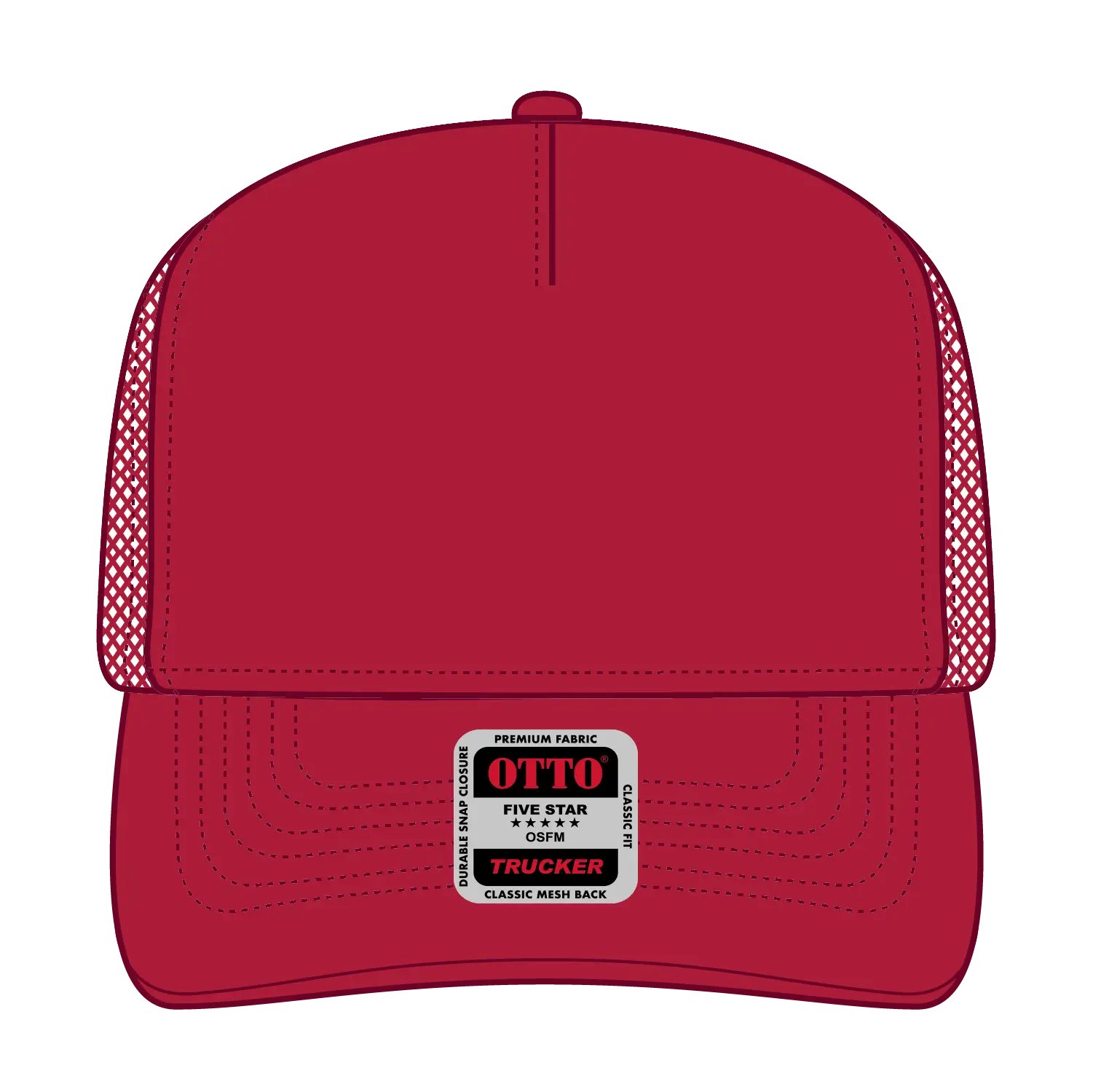 OTTO 32-285 5 Panel Mid Profile Mesh Back Trucker Cap - Red - Red / 6 1/2’’ - 7 5/8’’