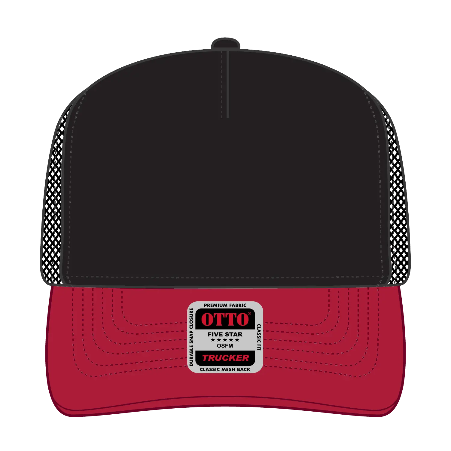 OTTO 32-285 5 Panel Mid Profile Mesh Back Trucker Cap - Red/Blk - Red/Blk / 6 1/2’’ - 7 5/8’’