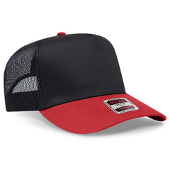 OTTO 32-285 5 Panel Mid Profile Mesh Back Trucker Cap - Red/Blk - Red/Blk / 6 1/2’’ - 7 5/8’’
