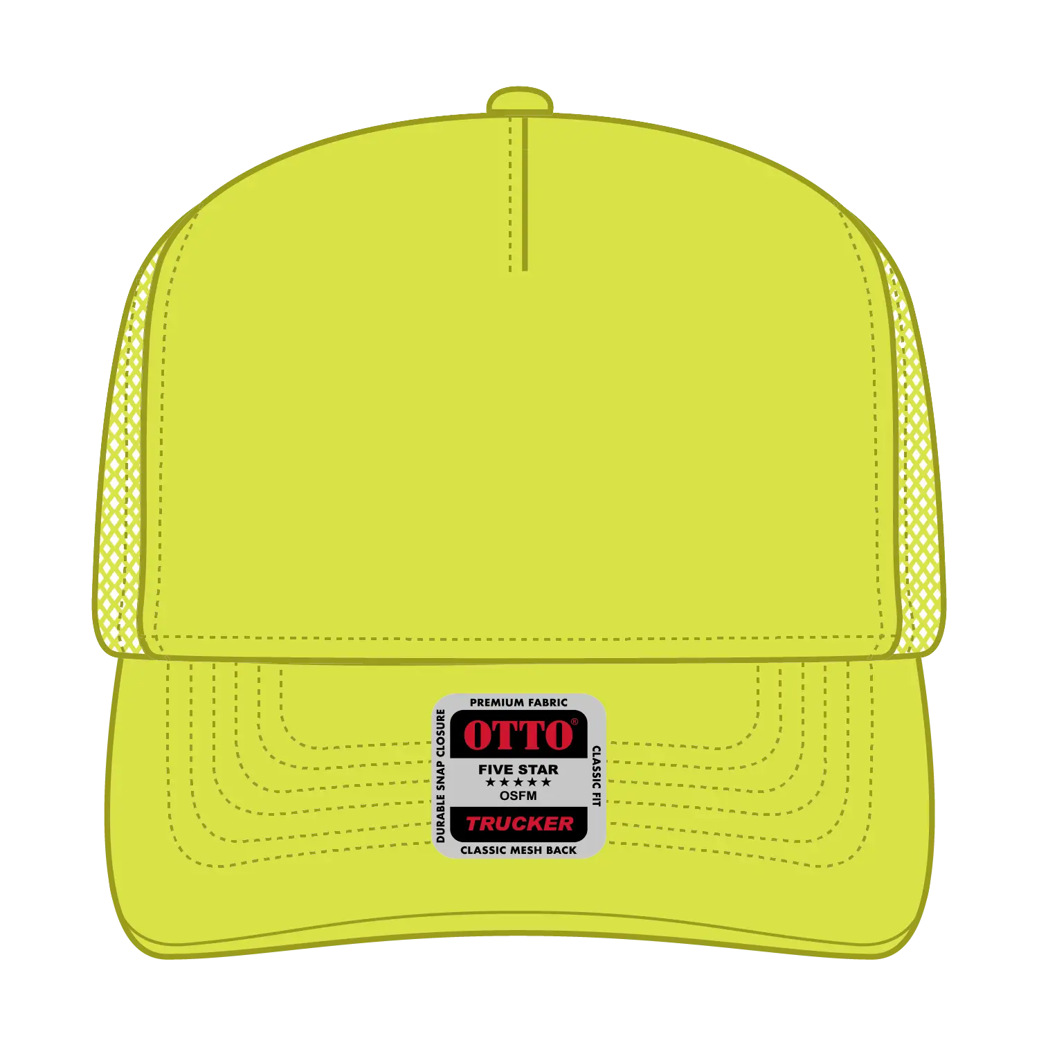 OTTO 32-285 Neon 5 Panel Mid Profile Mesh Back Trucker Cap - N. Yellow - N. Yellow / 6 1/2’’ - 7 5/8’’