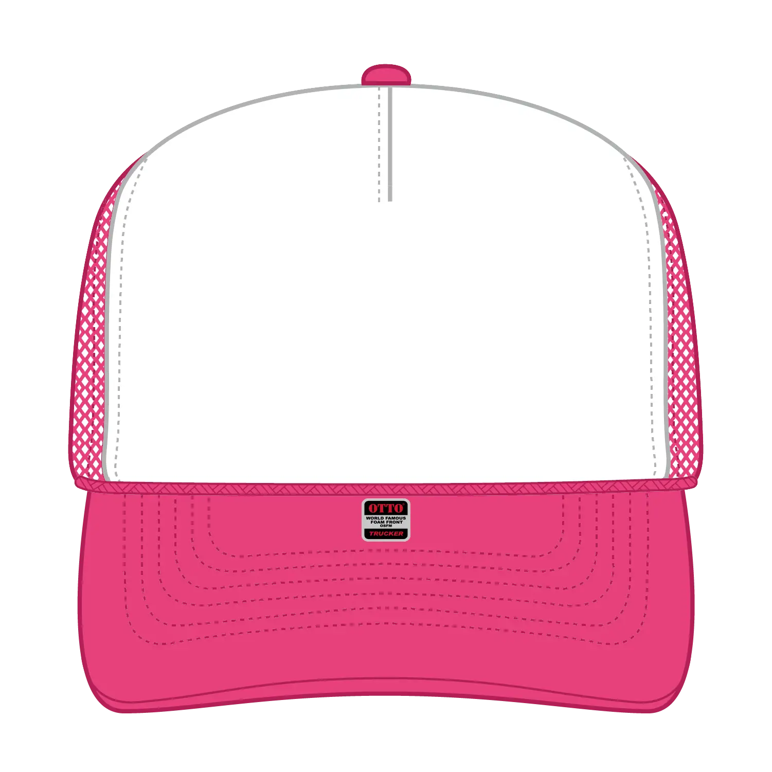 OTTO 32-467 5 Panel Mid Profile Mesh Back Trucker Cap - H.Pnk/Wht/H.Pnk - H.Pnk/Wht/H.Pnk / 6 1/2’’ - 7 5/8’’